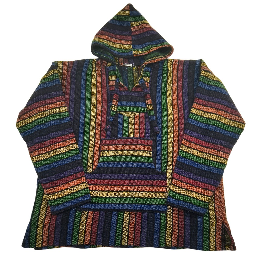 El Paso Saddleblanket Co Baja Hoodie Mens XXL Rainbow Stripe Drug Rug Mexican